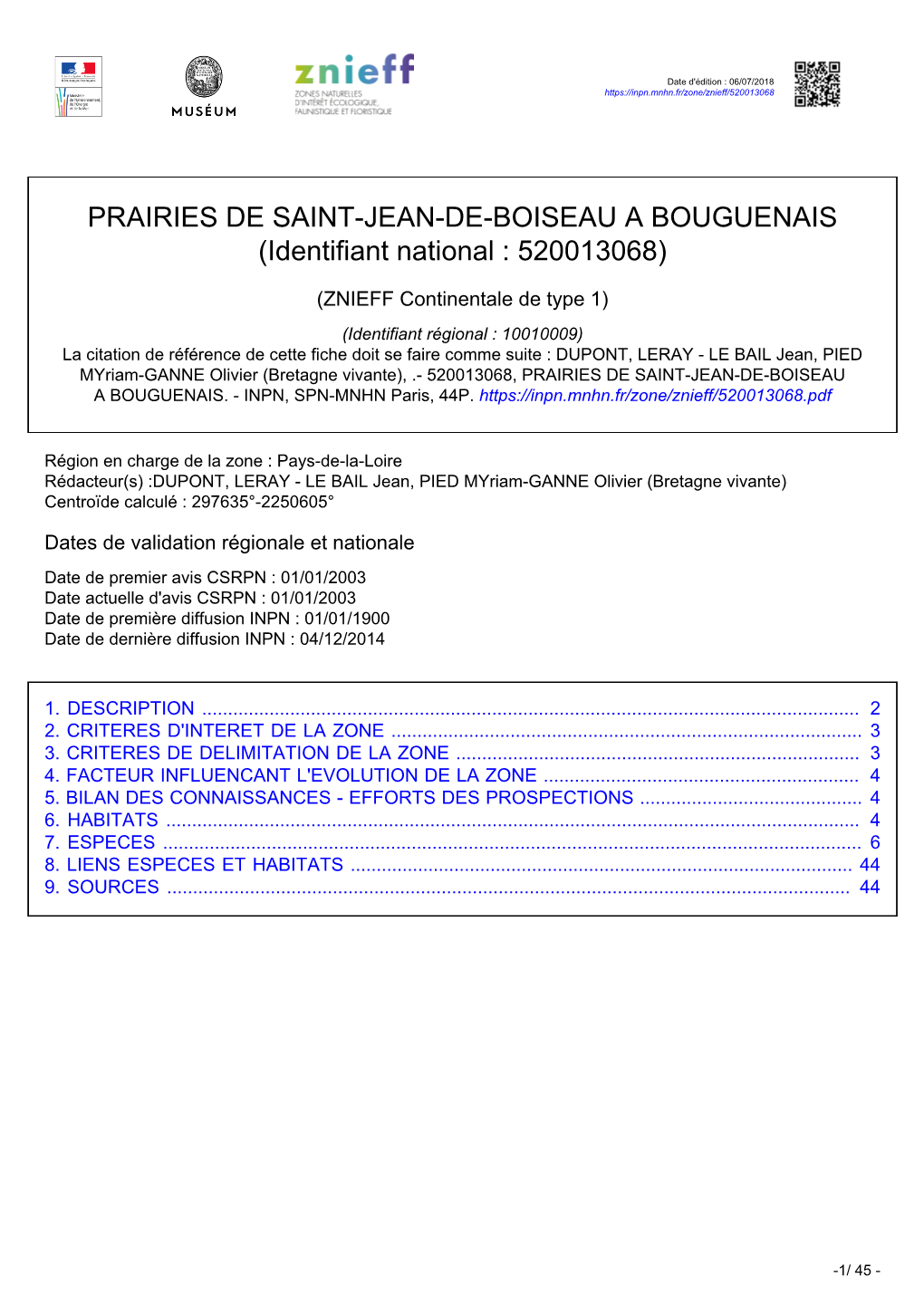 PRAIRIES DE SAINT-JEAN-DE-BOISEAU a BOUGUENAIS (Identifiant National : 520013068)