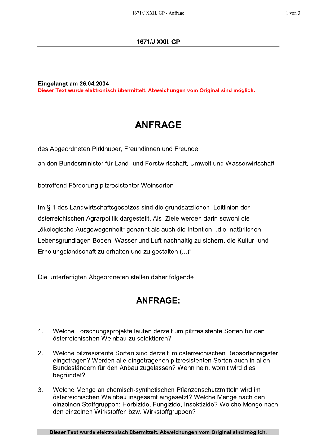 Anfrage 1 Von 3