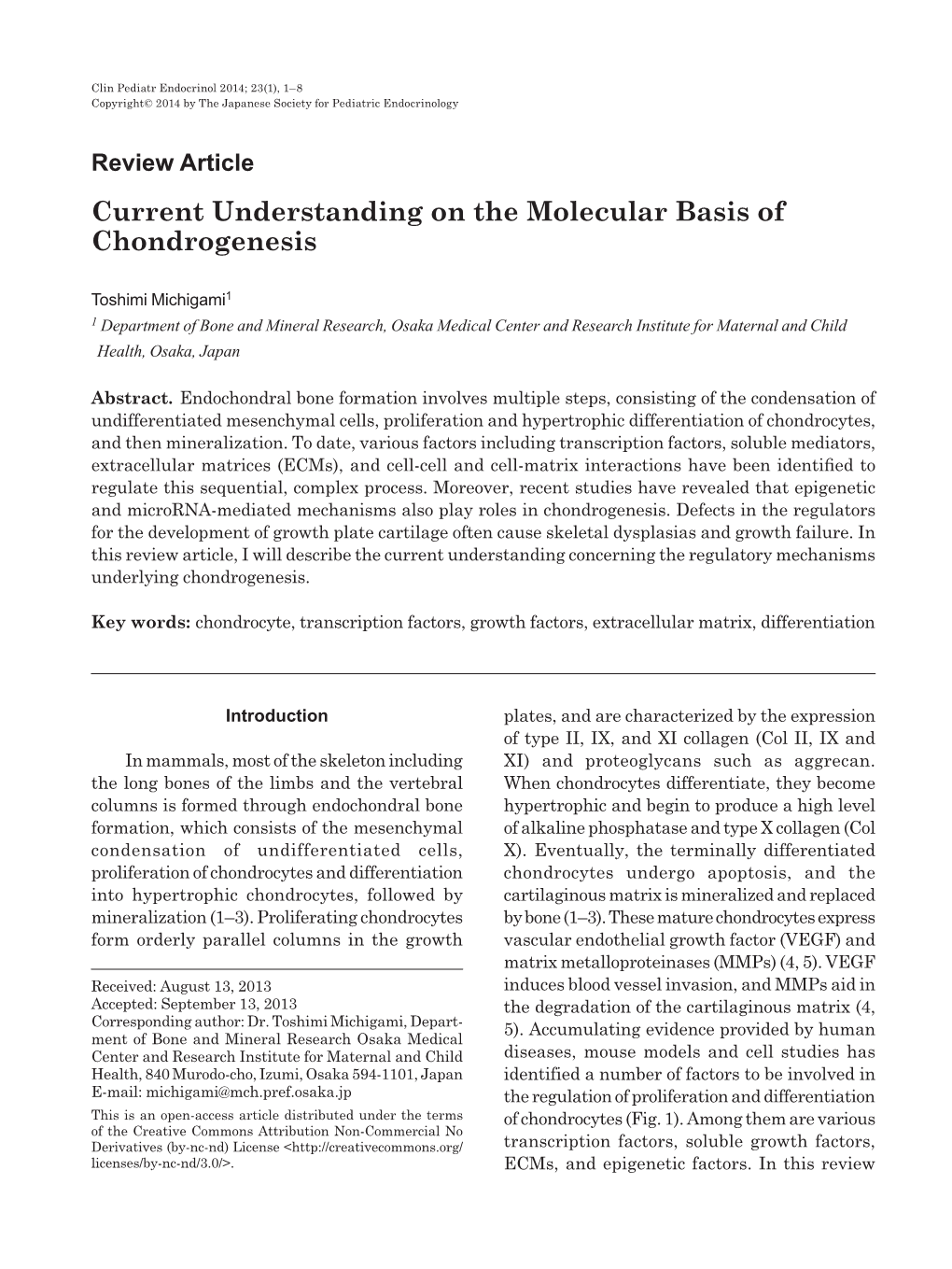 Current Understanding on the Molecular Basis of Chondrogenesis