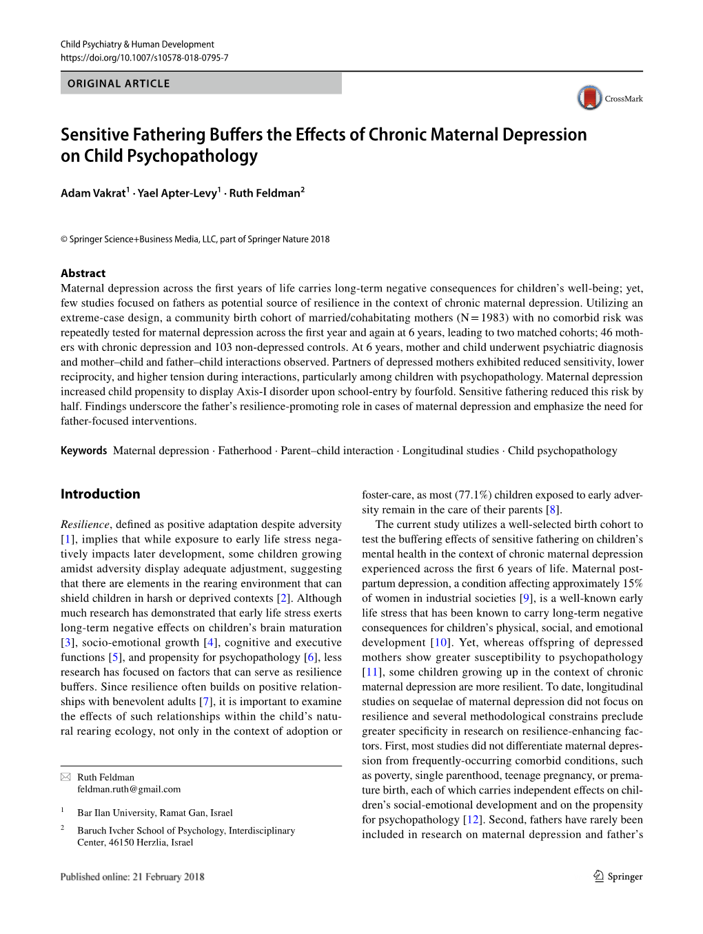 Sensitive Fathering Buffers the Effects of Chronic Maternal Depression on Child Psychopathology