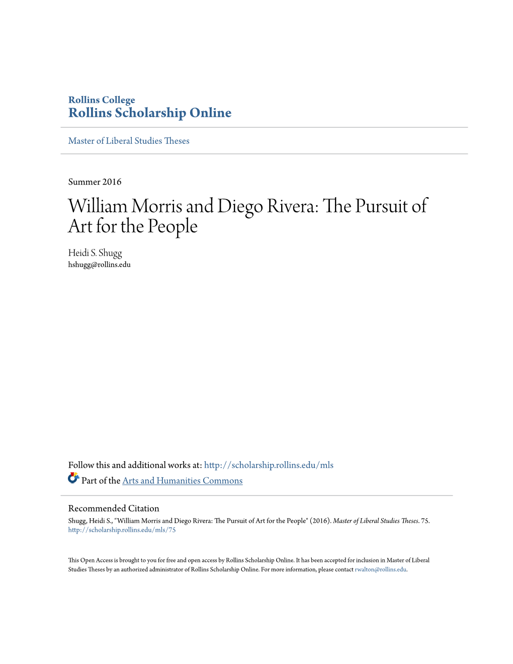 William Morris and Diego Rivera: the Pursuit of Art for the People Heidi S