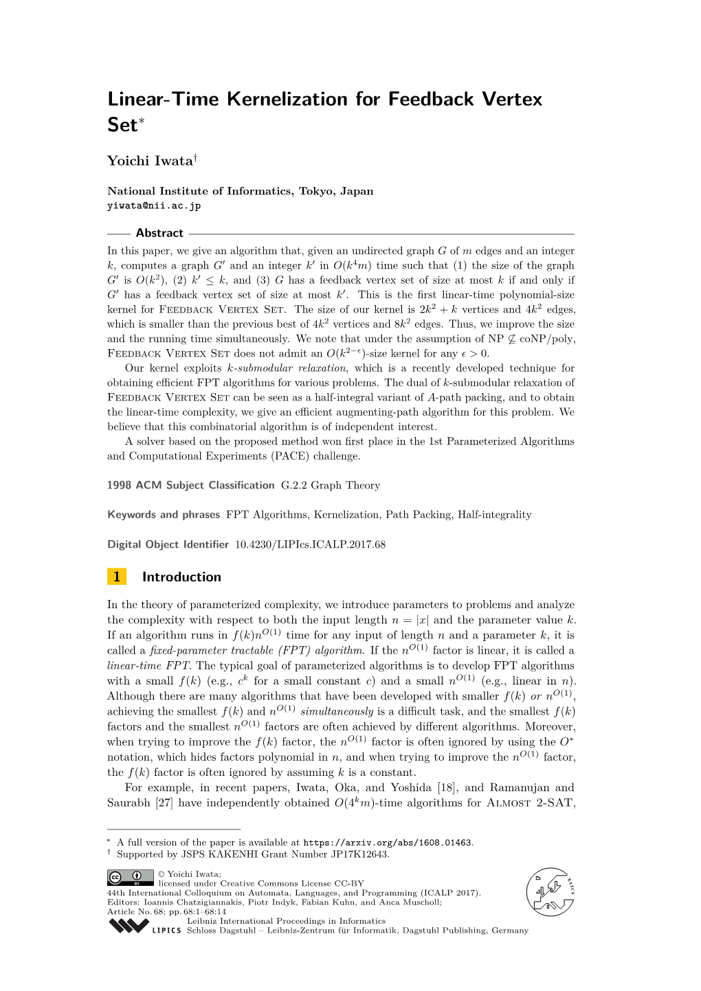 Linear-Time Kernelization for Feedback Vertex Set∗