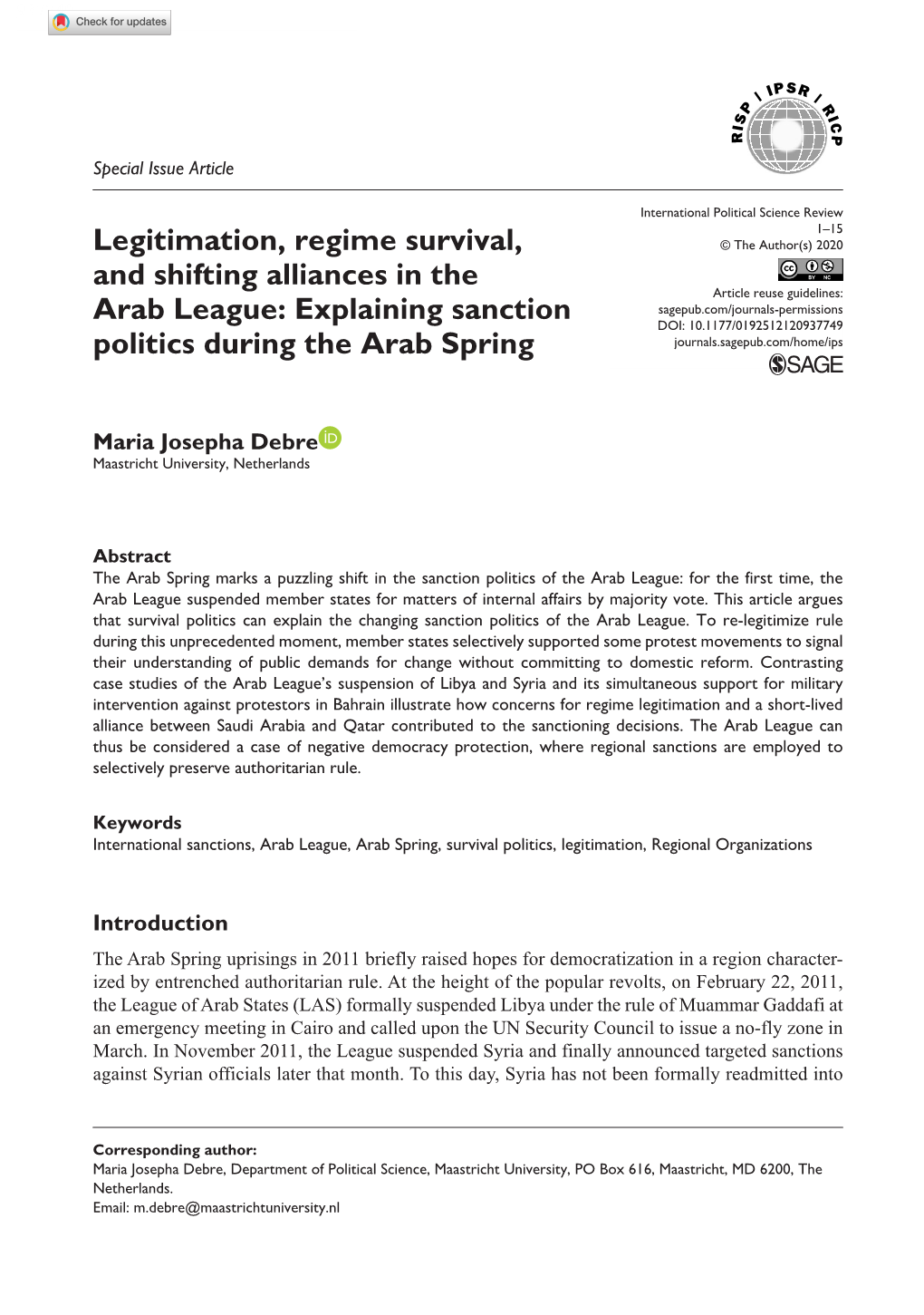 Explaining Sanction Politics During the Arab Spring