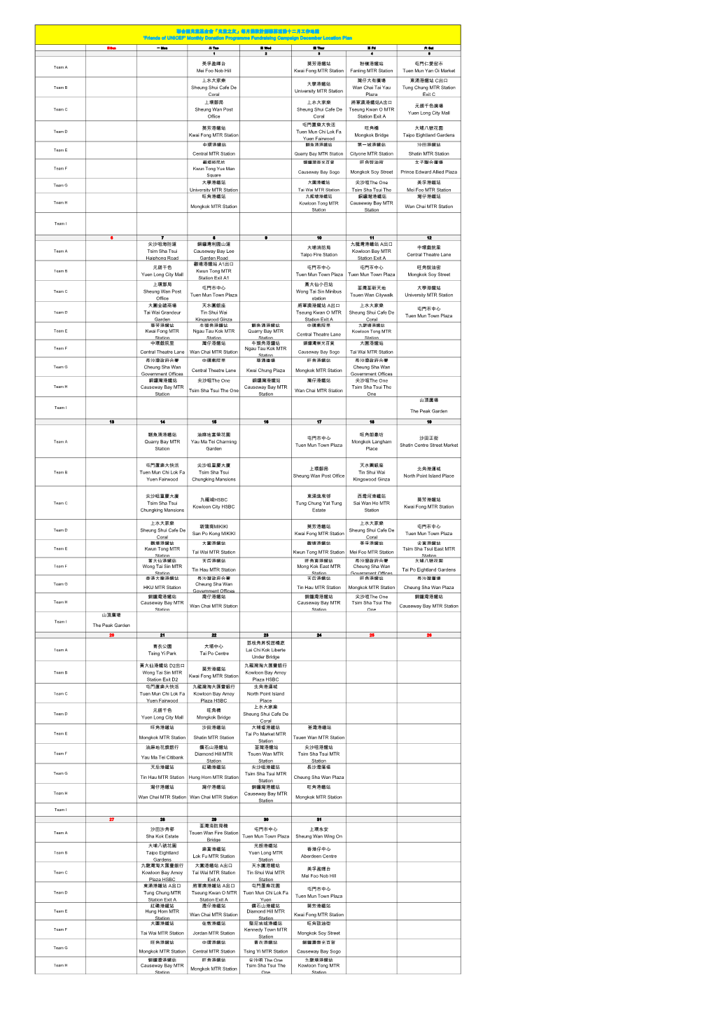 日sun 一mon 二tue 三wed 四thur 五fri 六sat 1 2 3 4 5 Team a 美孚盈