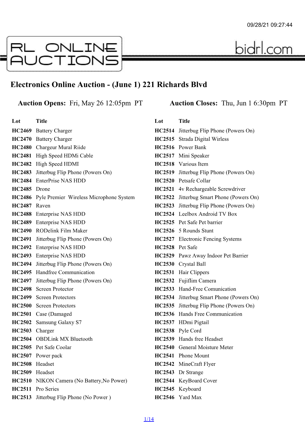 Electronics Online Auction - (June 1) 221 Richards Blvd