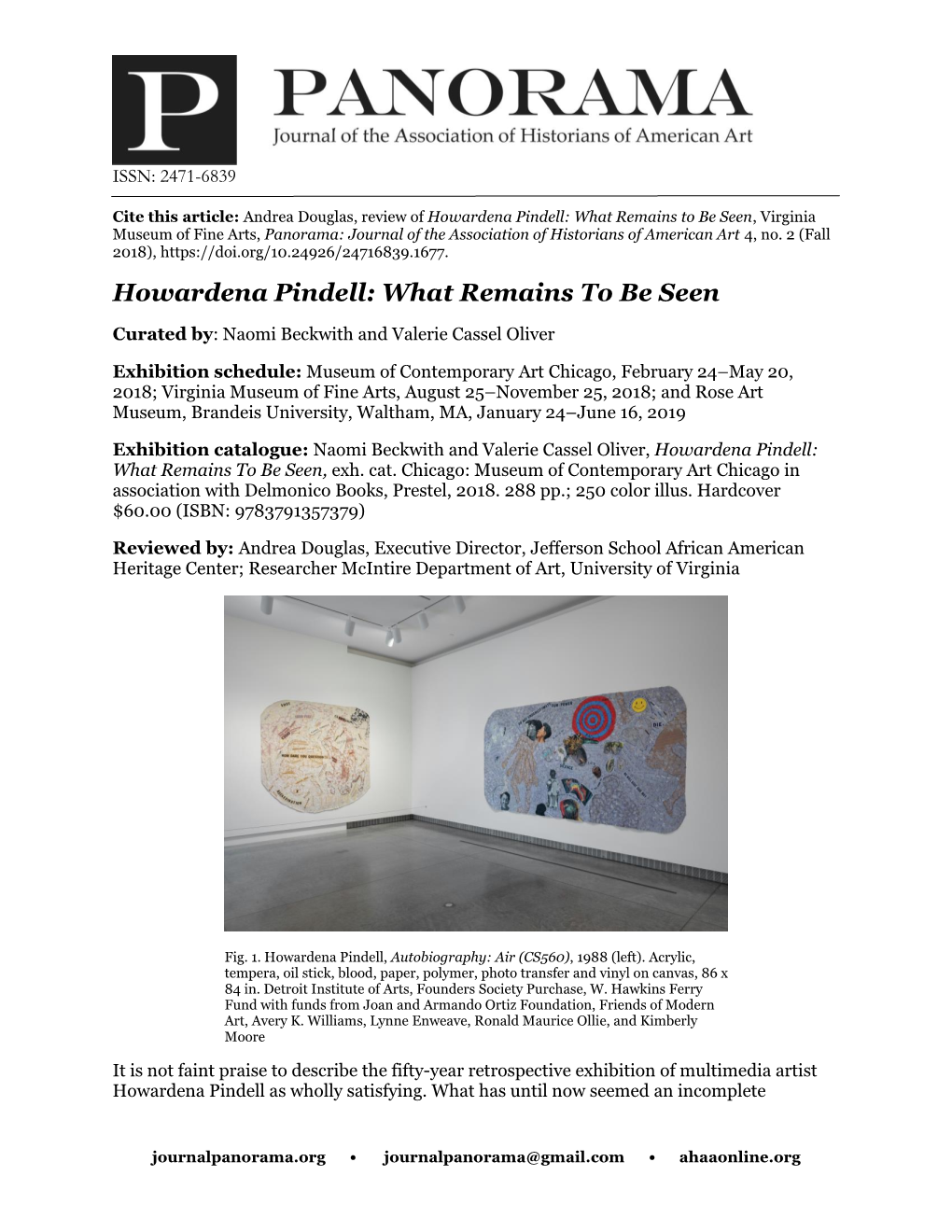 Howardena Pindell: What Remains to Be Seen, Virginia Museum of Fine Arts, Panorama: Journal of the Association of Historians of American Art 4, No