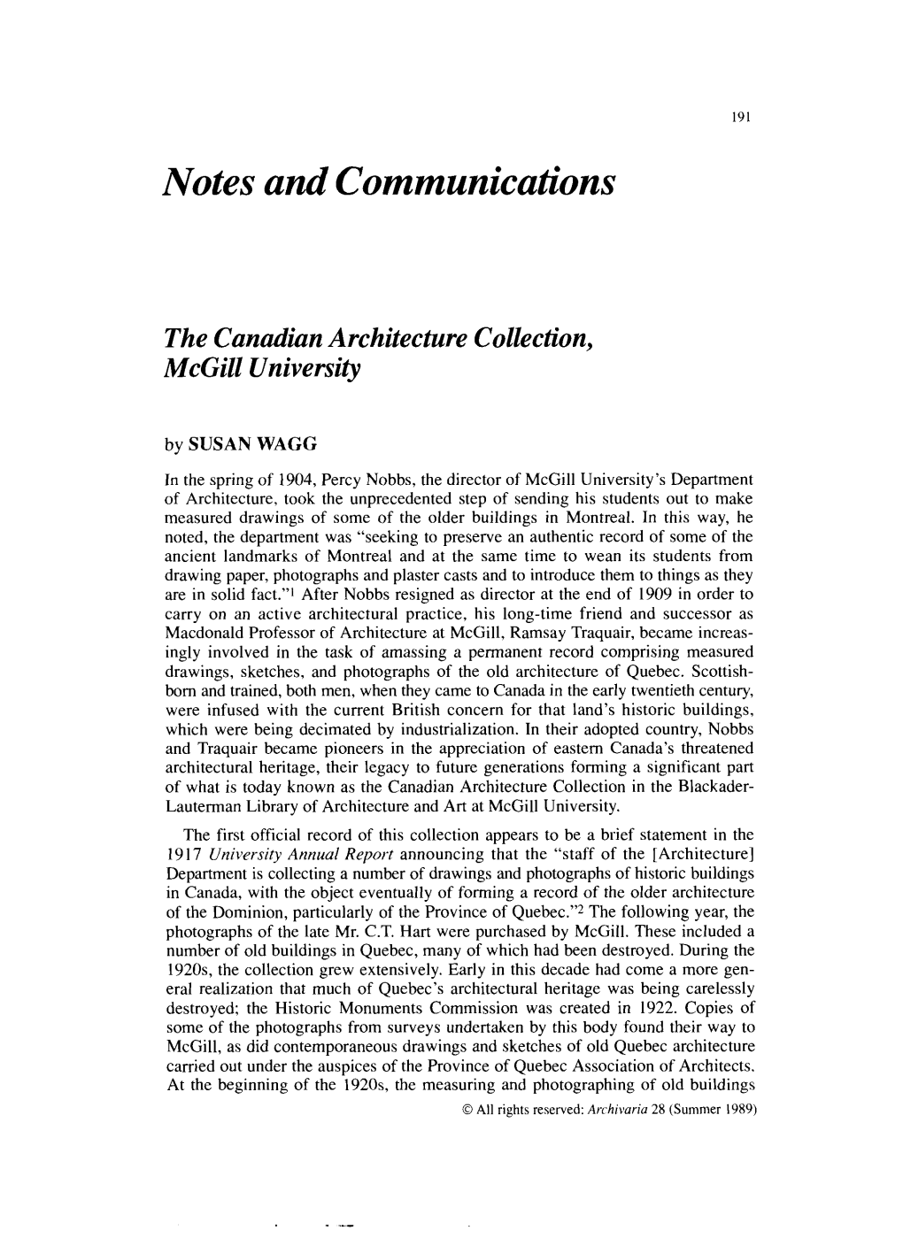 Notes and Communications the Canadian Architecture