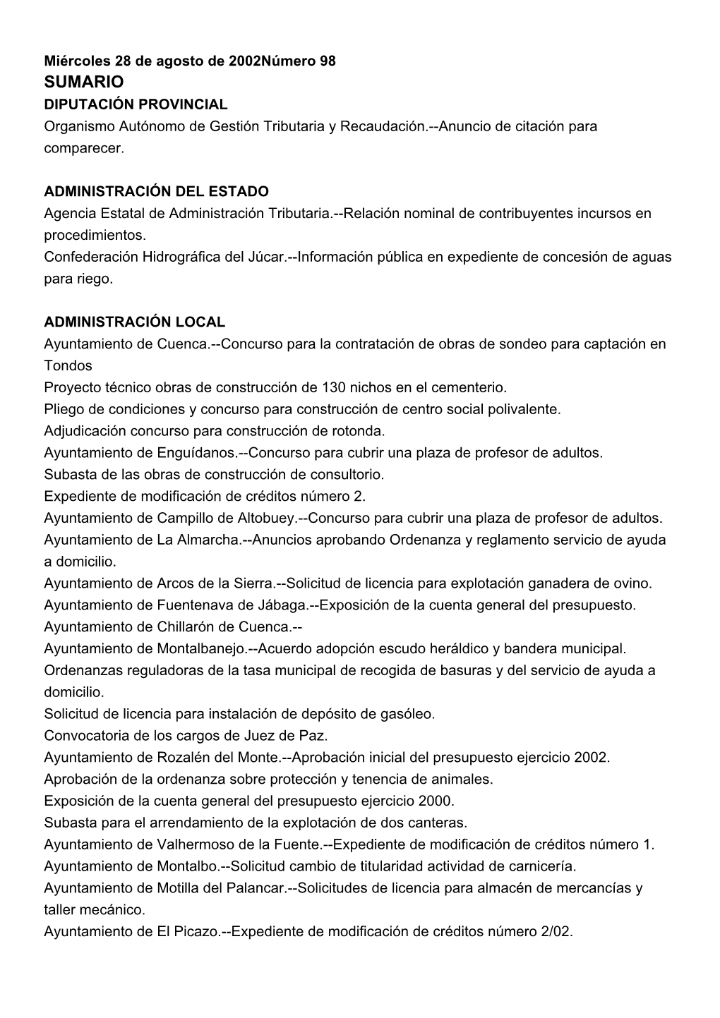 SUMARIO DIPUTACIÓN PROVINCIAL Organismo Autónomo De Gestión Tributaria Y Recaudación.--Anuncio De Citación Para Comparecer