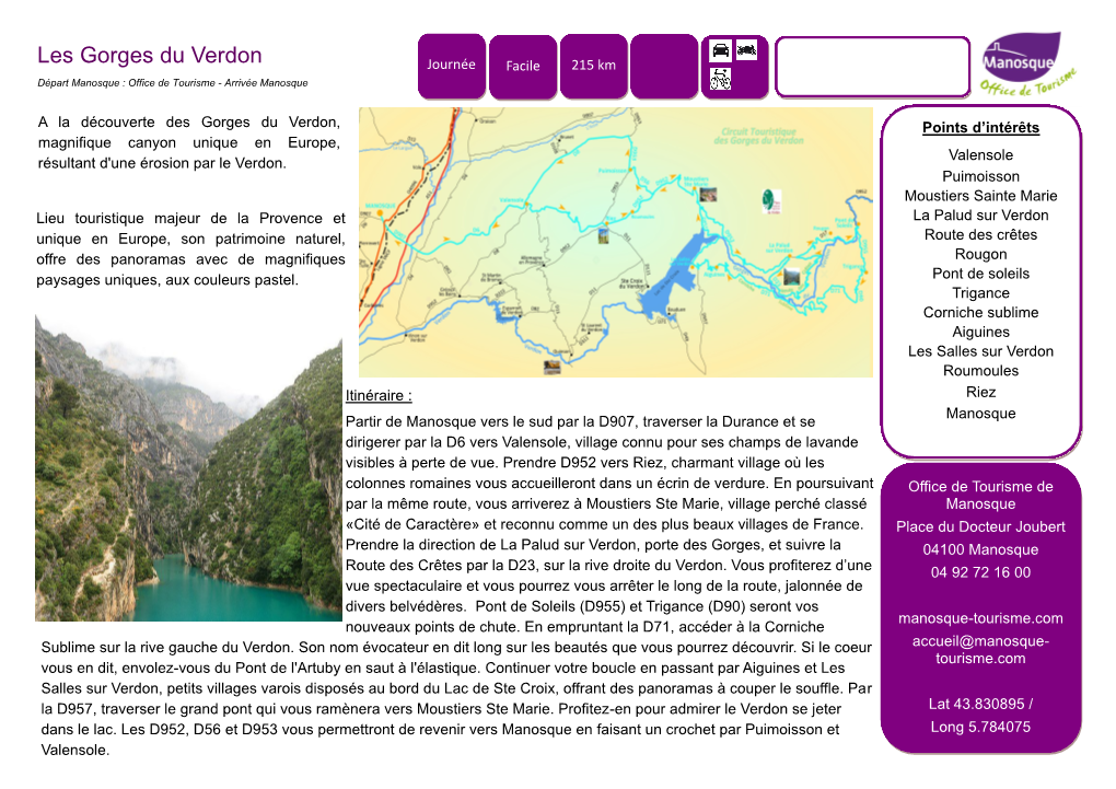 Les Gorges Du Verdon Journée Facile 215 Km