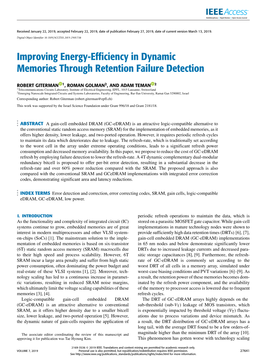 Improving Energy-Efficiency in Dynamic Memories Through Retention Failure Detection