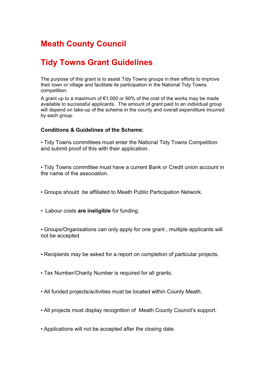 Application Form Tidy Towns Grant Scheme 2015