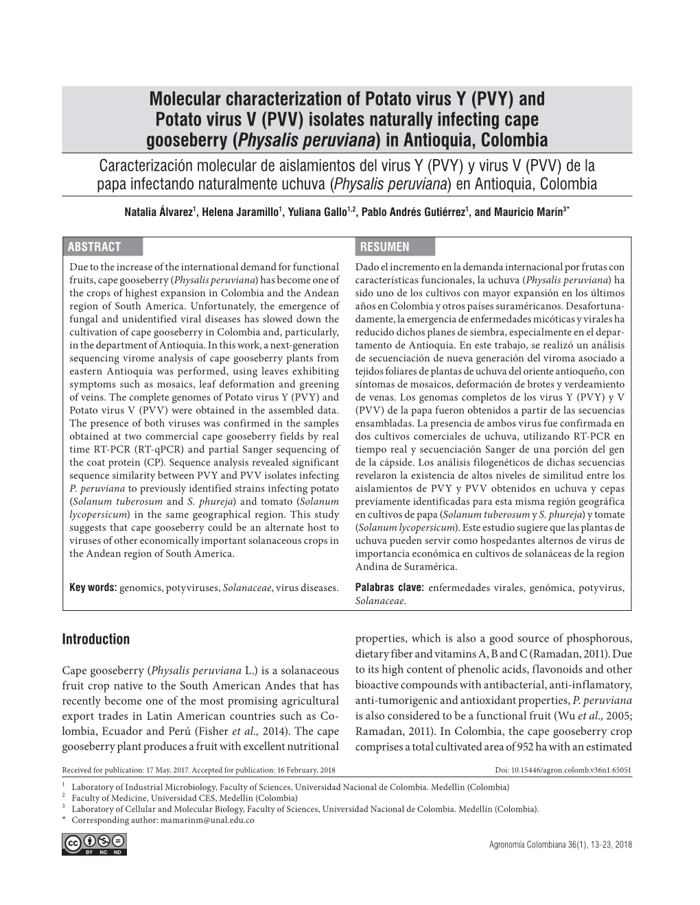 And Potato Virus V (PVV) Isolates Naturally Infecting Cape Gooseberry