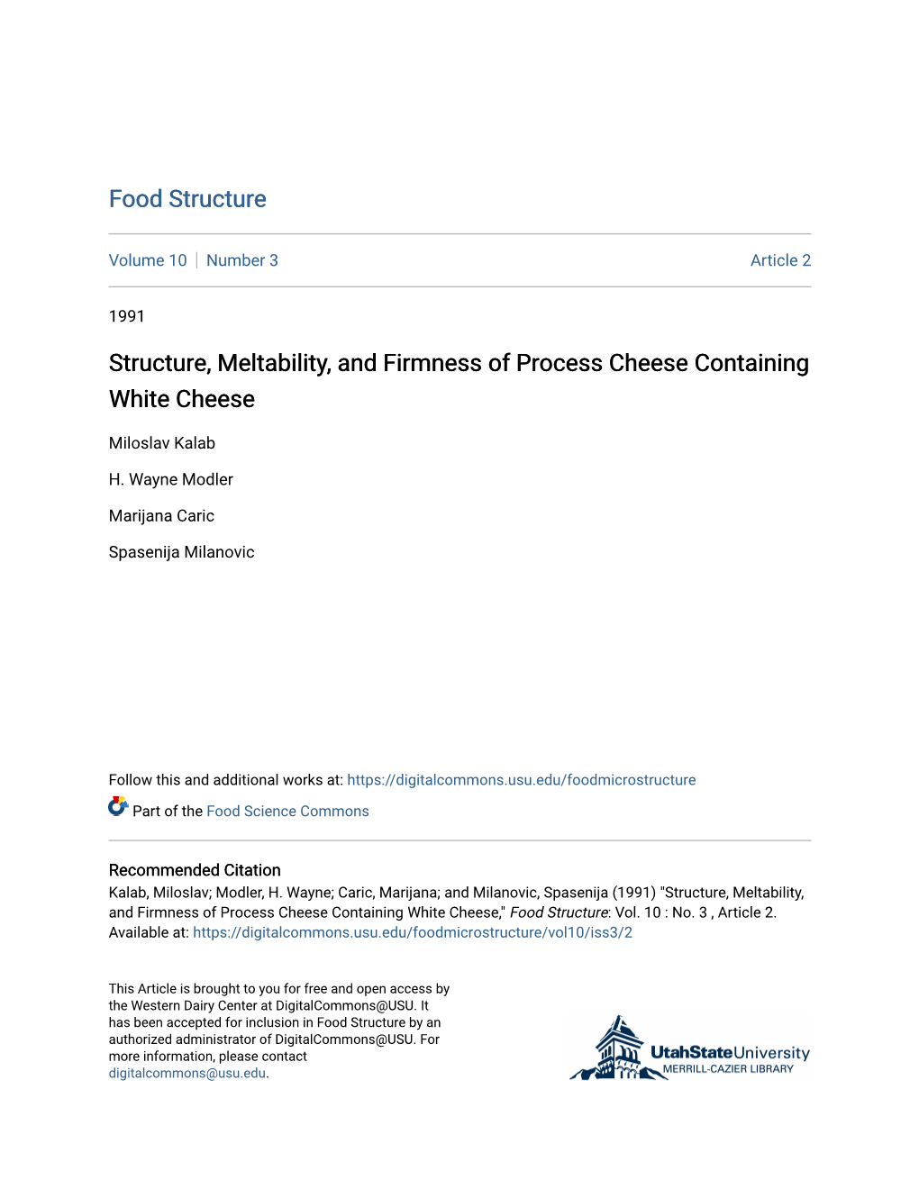 Structure, Meltability, and Firmness of Process Cheese Containing White Cheese