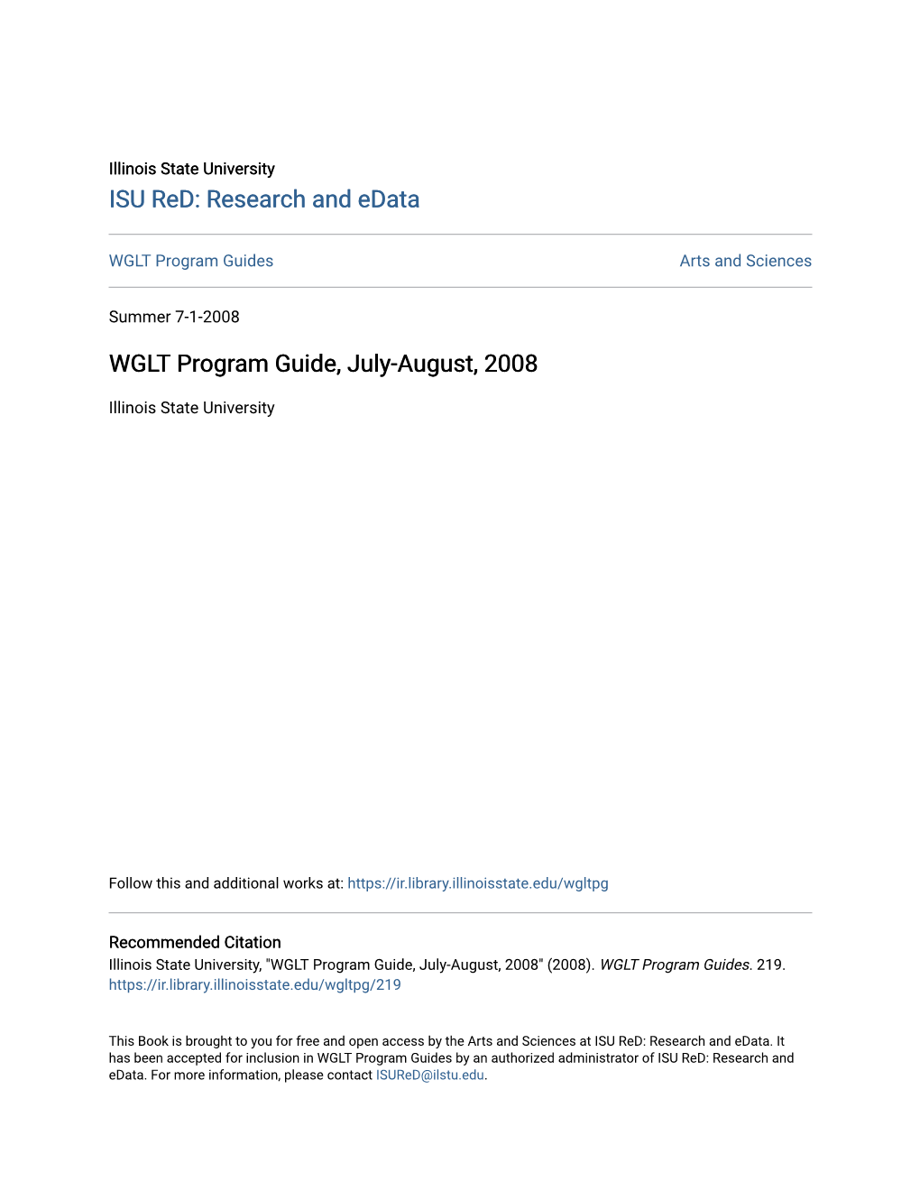WGLT Program Guide, July-August, 2008