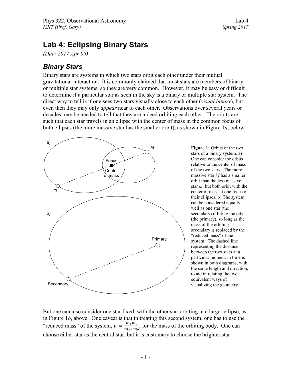 Lab 4: Eclipsing Binary Stars (Due: 2017 Apr 05)