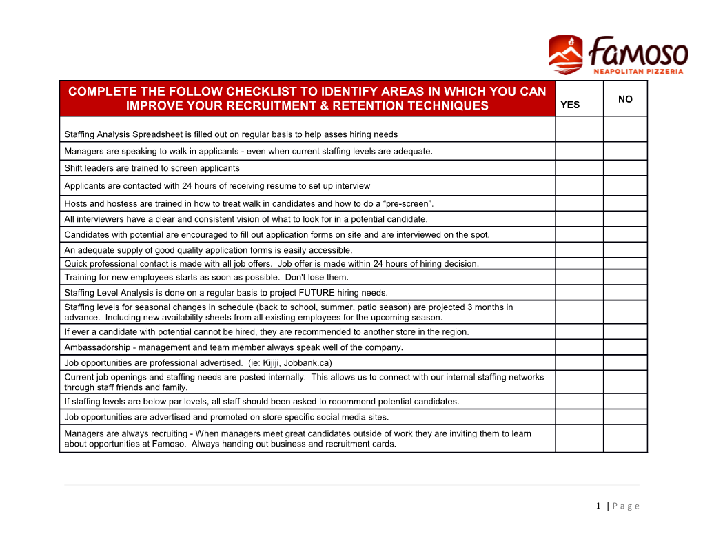 Complete the Follow Checklist to Identify Areas in Which You Can Improve Your Recruitment