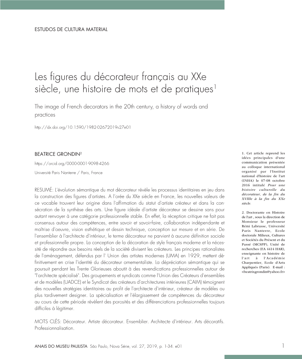 Les Figures Du Décorateur Français Au Xxe Siècle, Une Histoire De Mots Et De Pratiques1