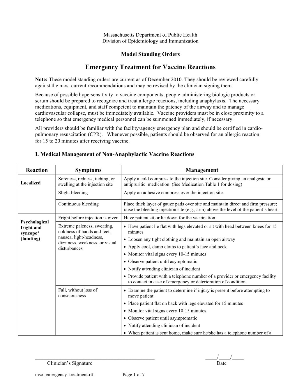 Emergency Treatment for Vaccine Reactions