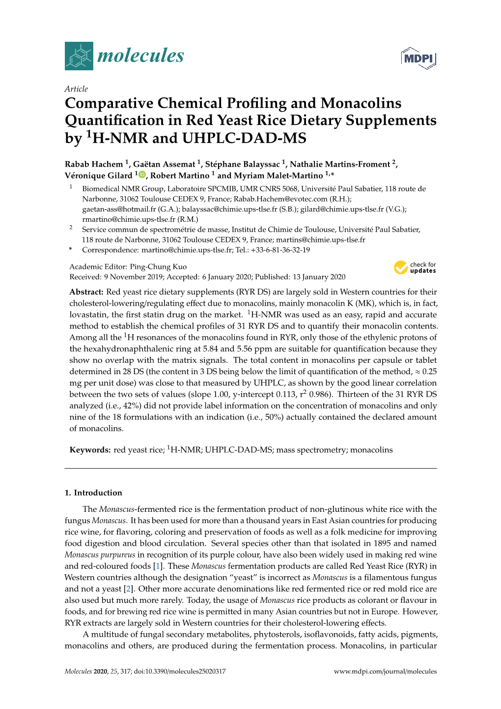 Comparative Chemical Profiling and Monacolins Quantification in Red