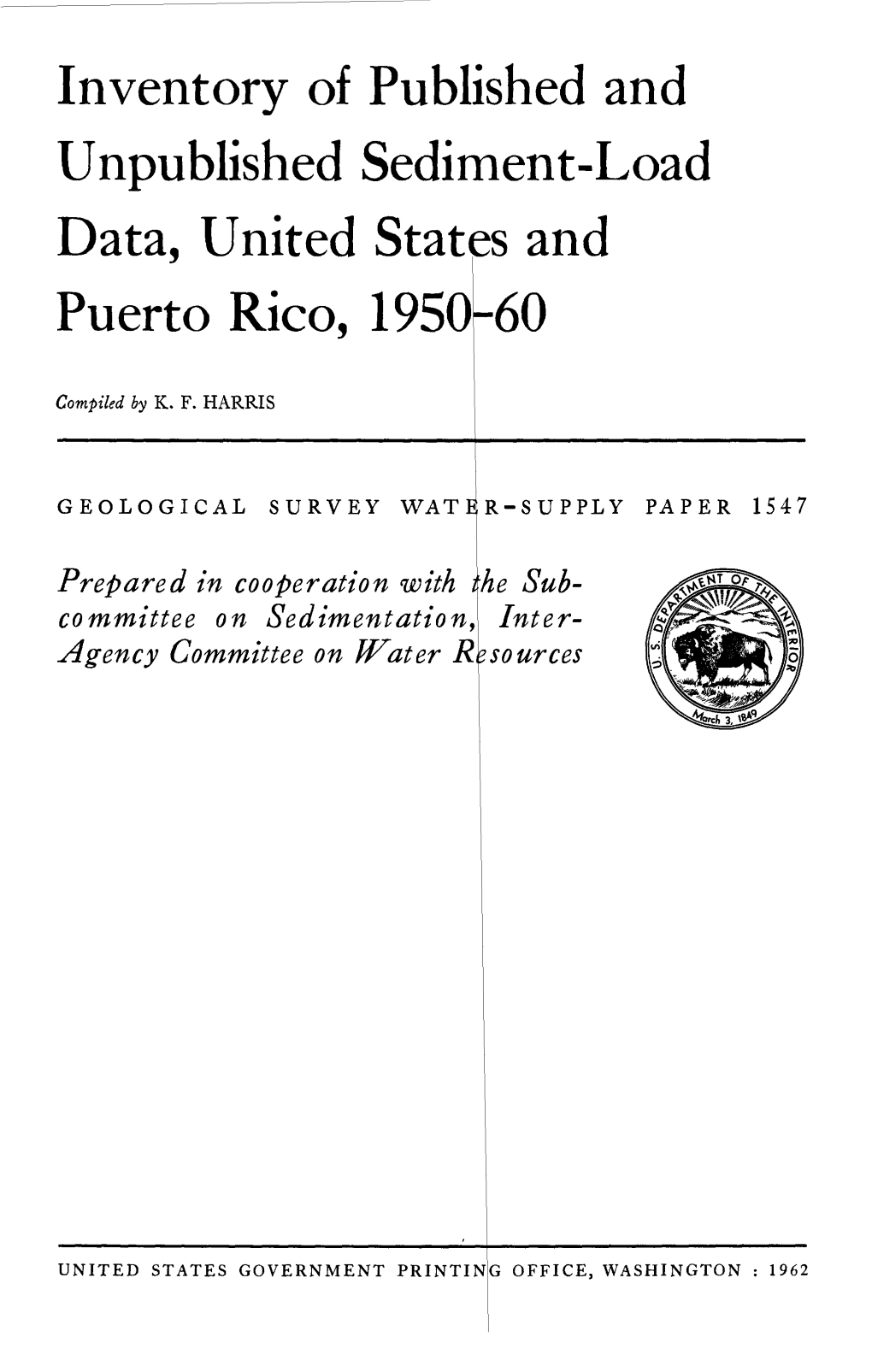 Inventory of Published and Unpublished Sediment-Load Data, United States and Puerto Rico, 1950 60