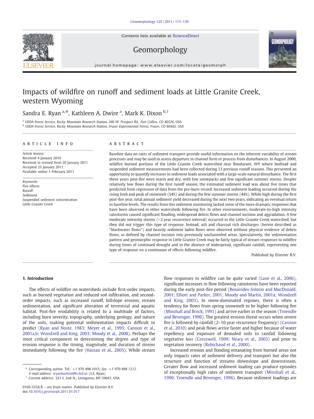 Impacts of Wildfire on Runoff and Sediment Loads at Little Granite