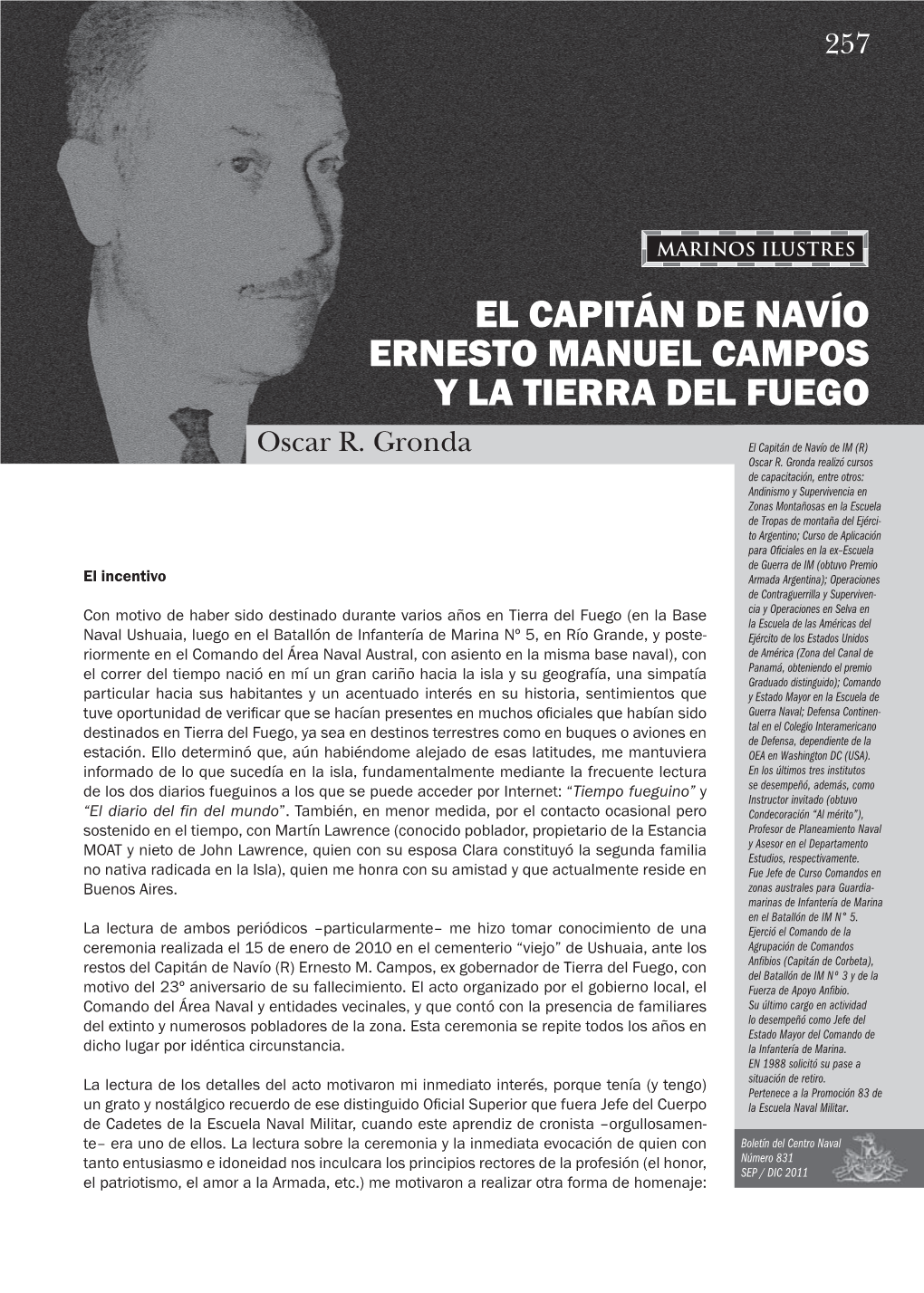 El Capitán De Navío Ernesto Manuel Campos Y La Tierra Del Fuego