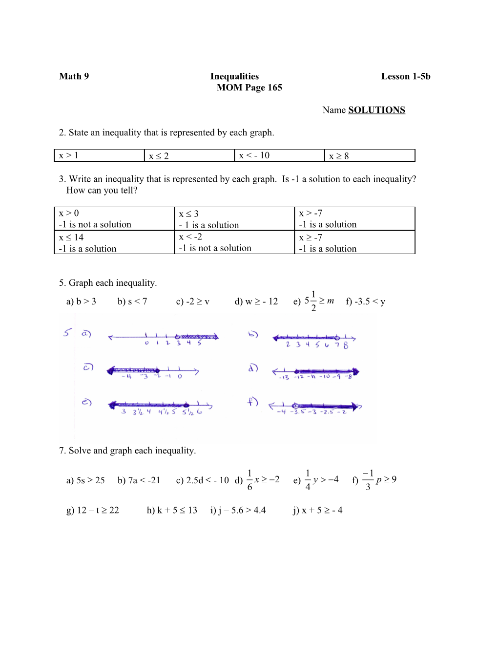 2. State an Inequality That Is Represented by Each Graph