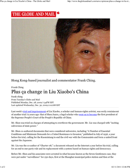 Plus Ça Change in Liu Xiaobo's China - the Globe and Mail