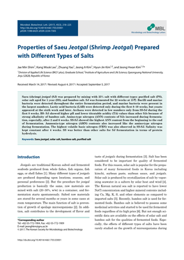 Properties of Saeu Jeotgal (Shrimp Jeotgal) Prepared with Different Types of Salts