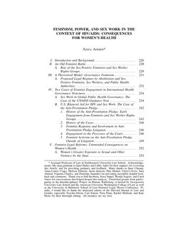 Feminism, Power, and Sex Work in the Context of Hiv/Aids: Consequences for Women’S Health