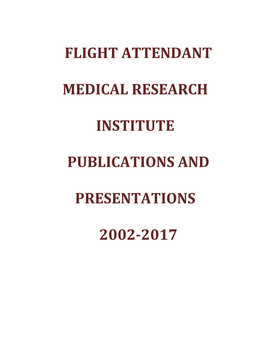 Flight Attendant Medical Research Institute Fifteenth Scientific Symposium