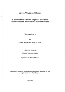 Voices, Values and Visions a Study of the Educate Together Epistemic