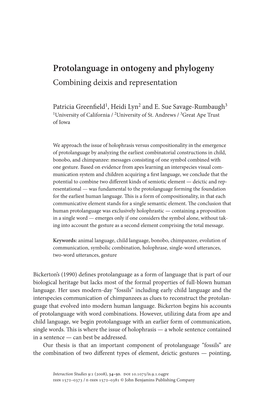 Protolanguage in Ontogeny and Phylogeny Combining Deixis and Representation