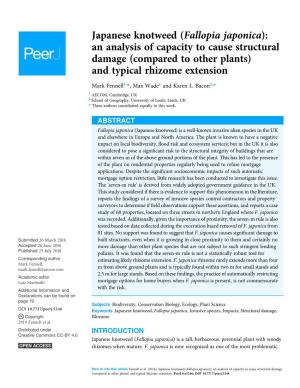 Japanese Knotweed (Fallopia Japonica): an Analysis of Capacity to Cause Structural Damage (Compared to Other Plants) and Typical Rhizome Extension