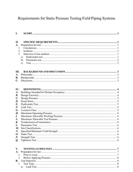 Requirements for Static Pressure Testing Field Piping Systems