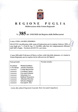 REGIONE PUGLIA Deliberazione Della Giunta Regionale