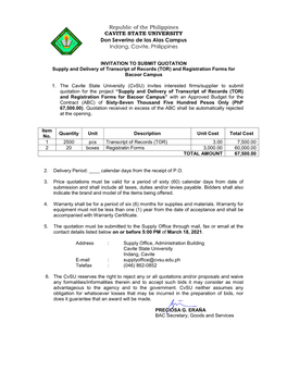 And Registration Forms for Bacoor Campus