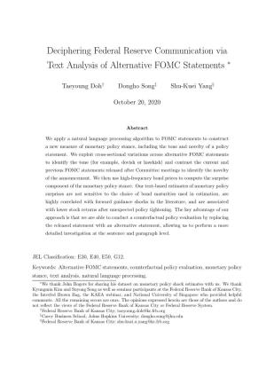 Deciphering Federal Reserve Communication Via Text Analysis of Alternative FOMC Statements ∗