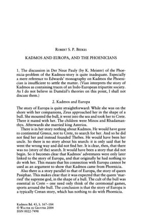 Kadmos and Europa, and the Phoenicians