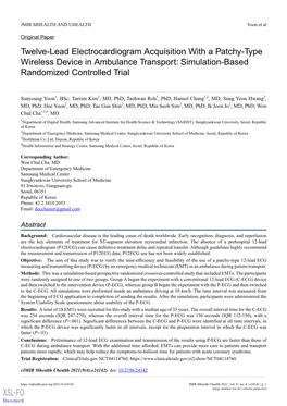 Twelve-Lead Electrocardiogram Acquisition with a Patchy-Type Wireless Device in Ambulance Transport: Simulation-Based Randomized Controlled Trial