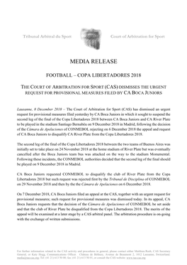 Media Release CABJ CONMEBOL