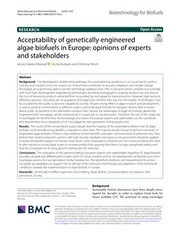 Acceptability of Genetically Engineered Algae Biofuels in Europe