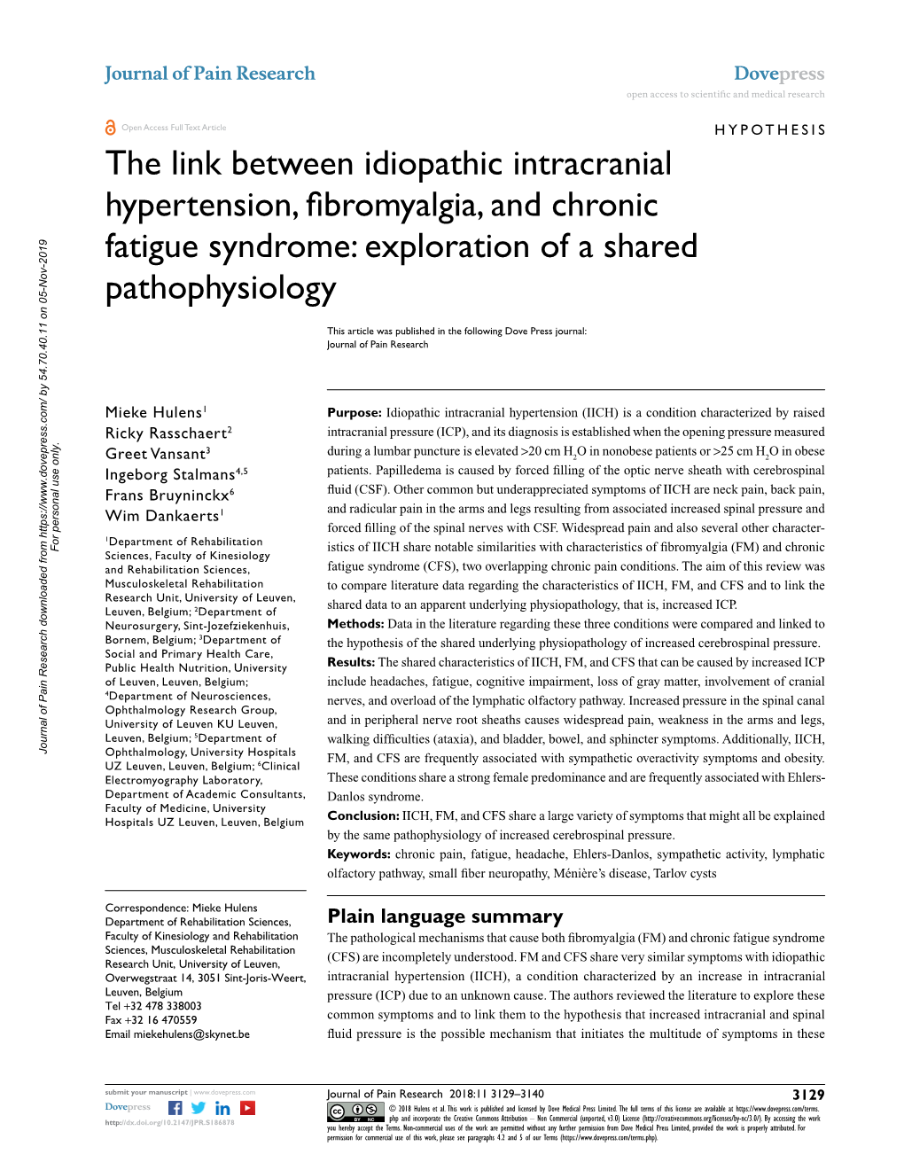 The Link Between Idiopathic Intracranial Hypertension, Fibromyalgia, and Chronic Fatigue Syndrome: Exploration of a Shared Pathophysiology