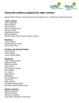 Favourite Authors Enjoyed by Older Seniors