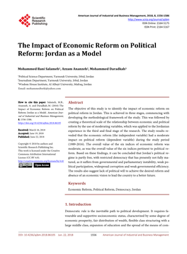The Impact of Economic Reform on Political Reform: Jordan As a Model