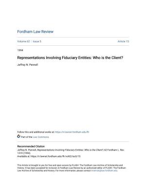 Representations Involving Fiduciary Entities: Who Is the Client?