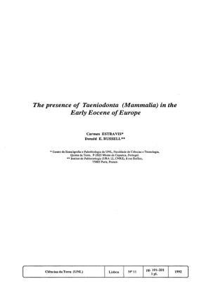 (Mammalia) in the Early Eocene Ofeurope