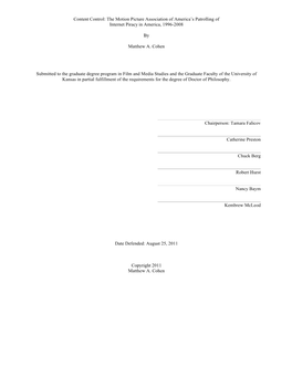 The Motion Picture Association of America's Patrolling of Internet Piracy in America, 1996-2008 by Matthew A