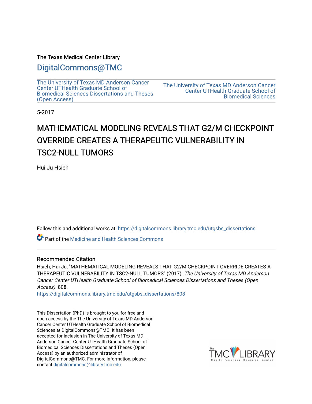 Mathematical Modeling Reveals That G2/M Checkpoint Override Creates a Therapeutic Vulnerability in Tsc2-Null Tumors