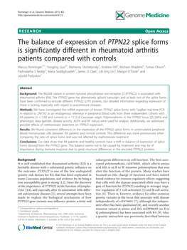 The Balance of Expression of PTPN22 Splice Forms Is Significantly Different